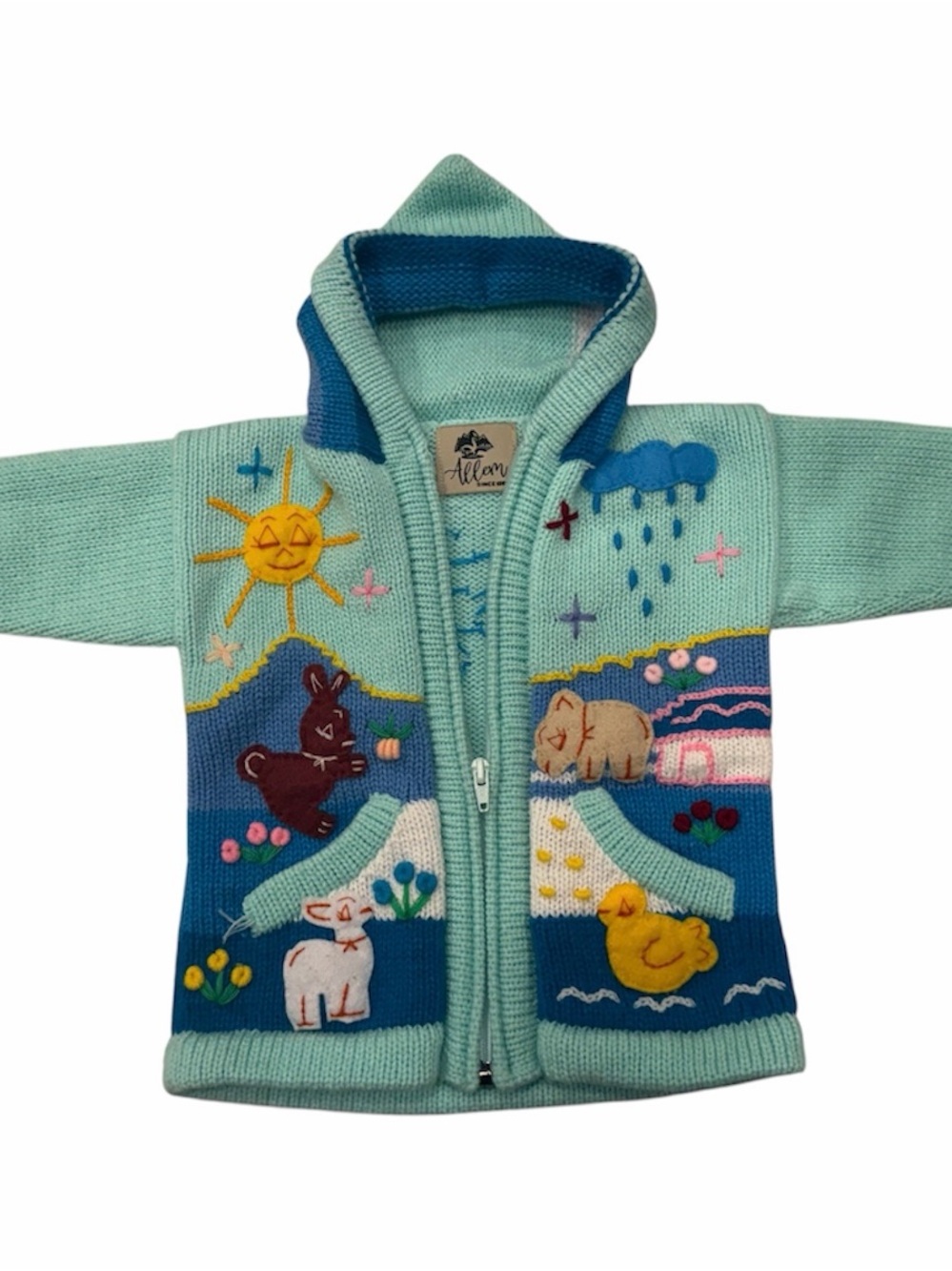 Knit Crochet Peruvian zip up hooded sweater